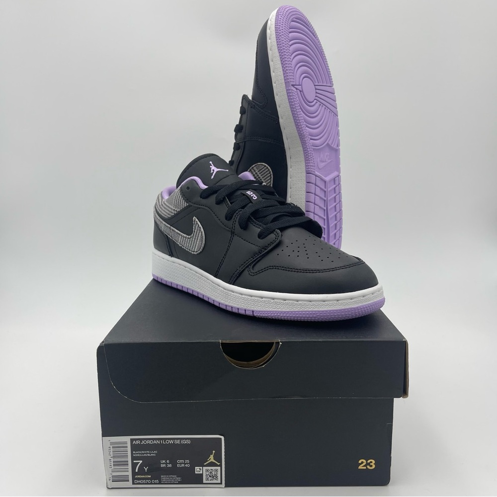 Nike Air Jordan 1 Low SE GS SZ 7Y-EU 40-UK 6-Black Lilac Plaid DH0570-015